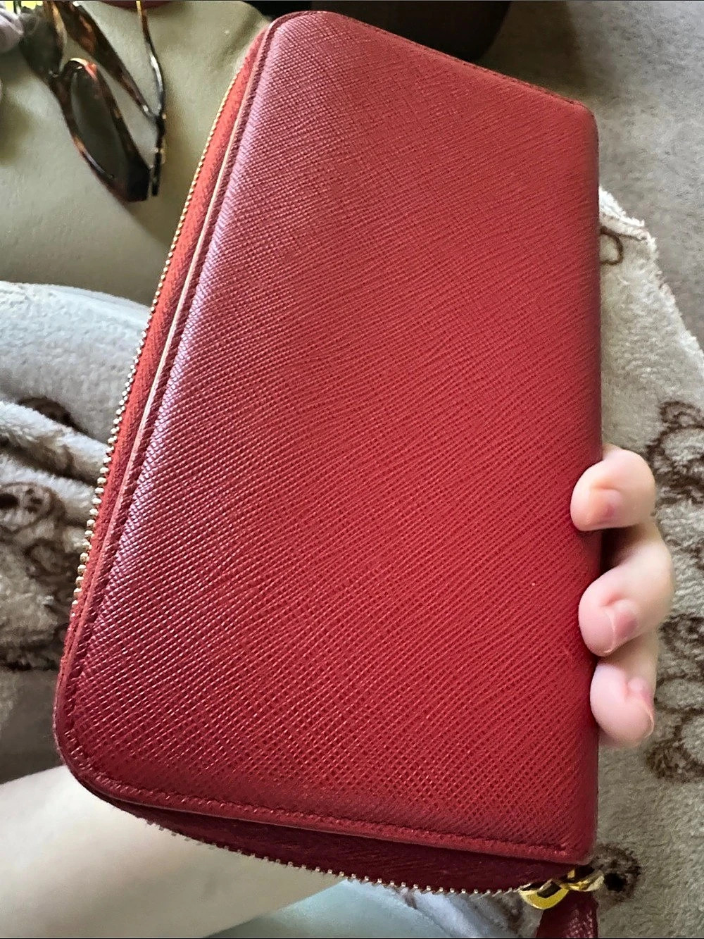 Prada Saffiano with COA Leather Zip-Around Wallet Red - Picture 3 of 7